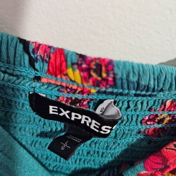 EUC LIKE NEW EXPRESS FLORAL FAUX WRAP SPAGHETTI STRAP SHORT DRESS SZ LARGE - Picture 10 of 13